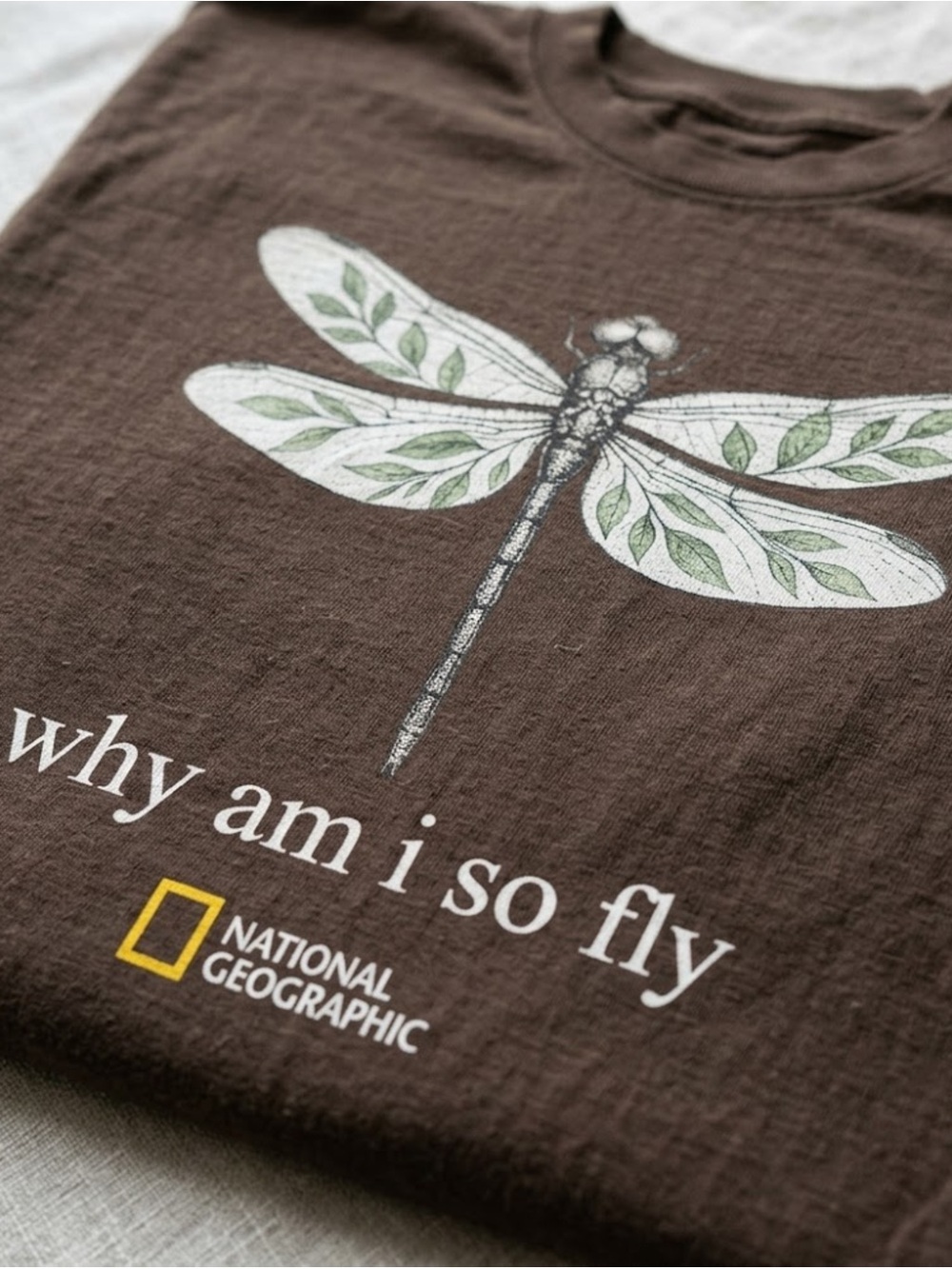 Gildan "Why Am I So Fly" Dragonfly Tee Brown Tee - Picture 2 of 2